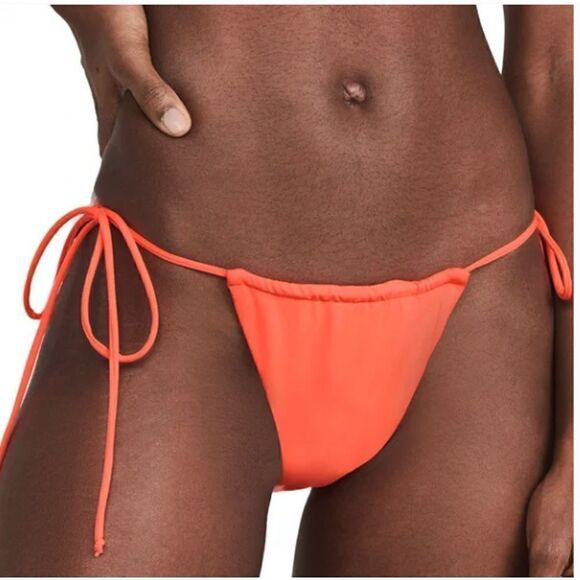Good American Tiny Ties Bikini Bottom in Hot Coral Size 4 / XL - Picture 1 of 3